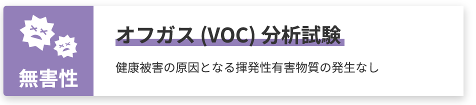 プロセブン耐震マット 無害性　オフガス(VOC)分析試験　健康被害の原因となる揮発性有害物質の発生なし